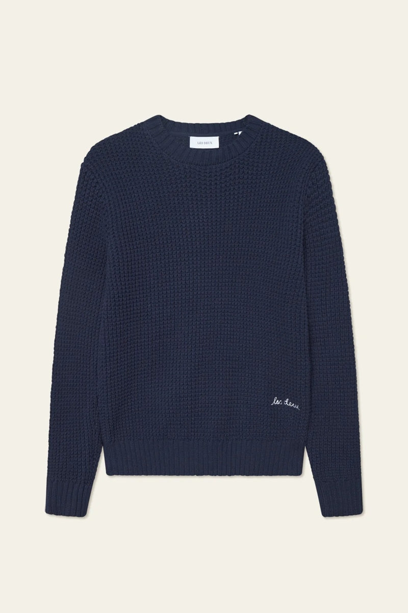 Wholesale,Les Deux, Les Deux Navy Waffle Weave Crewneck Knit Sweater, Blue, Small-46-TagSMedium-48-TagMLarge-50-TagLExtra Large-52-TagXL
