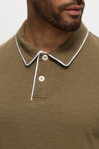 Faire,Julian & Mark, Julian & Mark Olive Slub Jersey Enzyme Wash Polo, Green, Medium-41-TagM