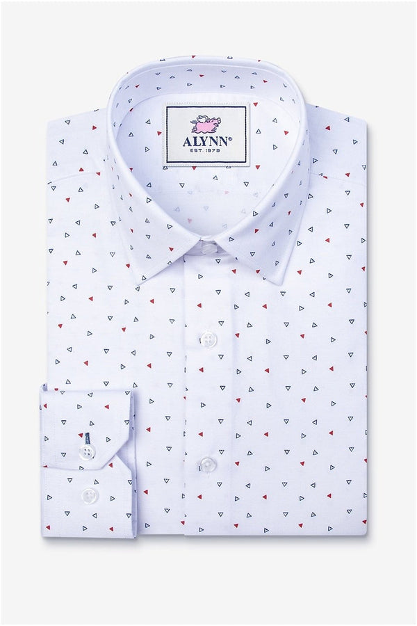 Alynn White Triangle Print Slim Fit Dress Shirt
