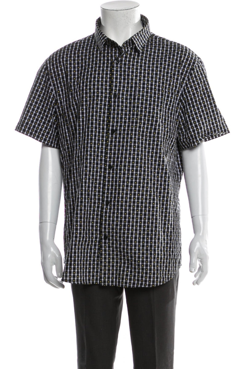 RealReal,Armani Exchange, Armani Exchange Black/White Plaid Print Short Sleeve Shirt, Black, Extra Large-48-TagXL