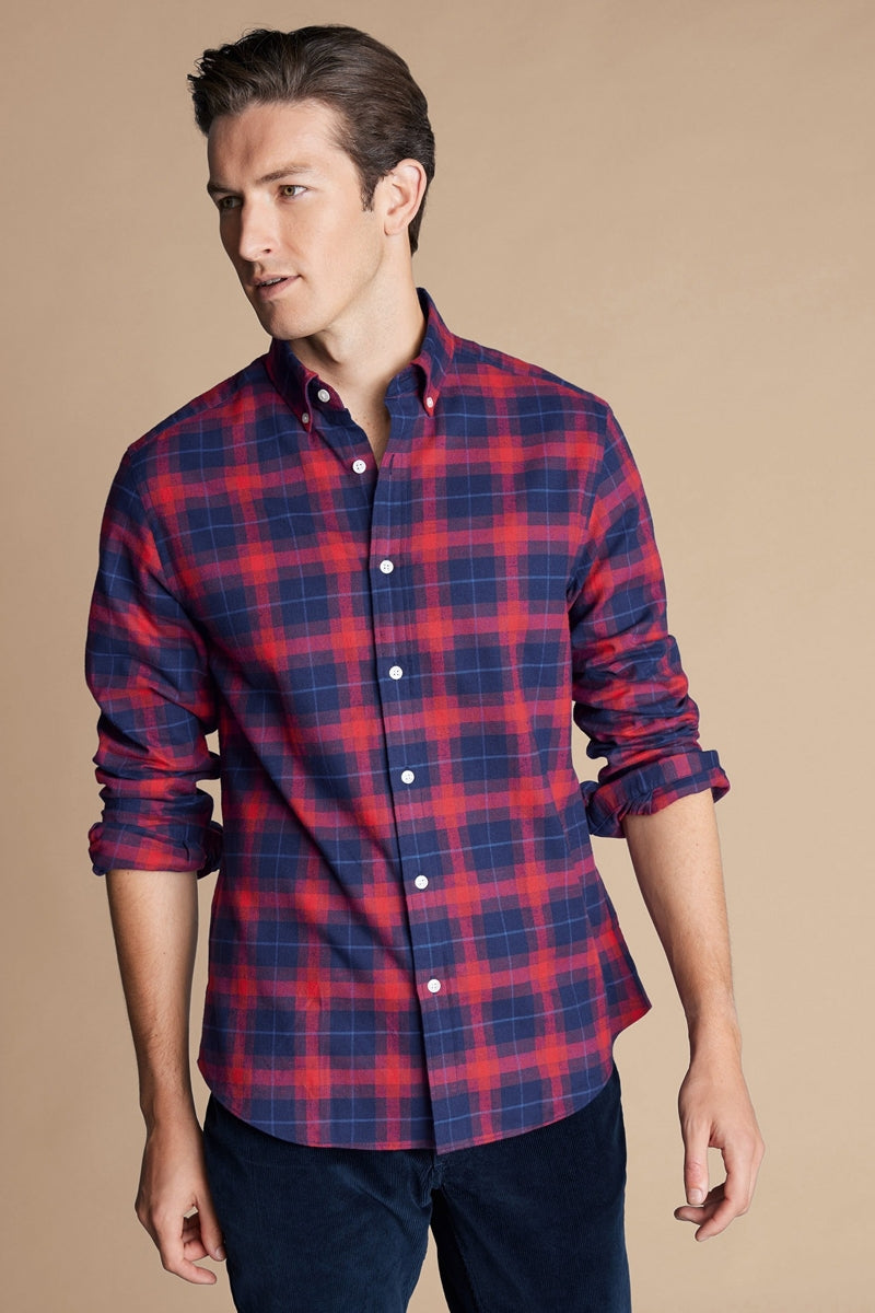 Wholesale,Charles Tyrwhitt, Charles Tyrwhitt Red/Blue Check Brushed Flannel Shirt, Red, Small-39-TagS