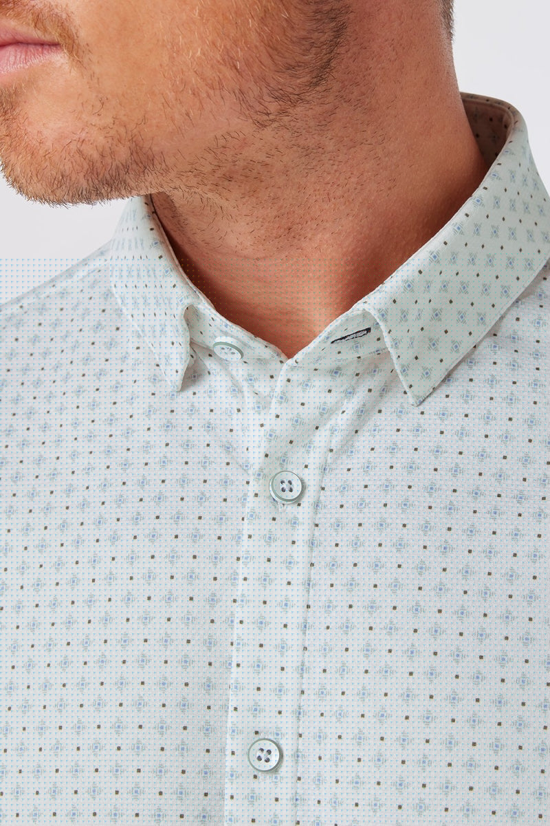 Wholesale,Mizzen + Main, Mizzen + Main White with Pale Green Pyramid Trim No Tuck Four-way Stretch Shirt, White, Medium-43-TagMLarge-46-TagLExtra Large-49-TagXLExtra Extra Large-52-TagXXLExtra Extra Large-56-TagXXLSmall-41-TagS