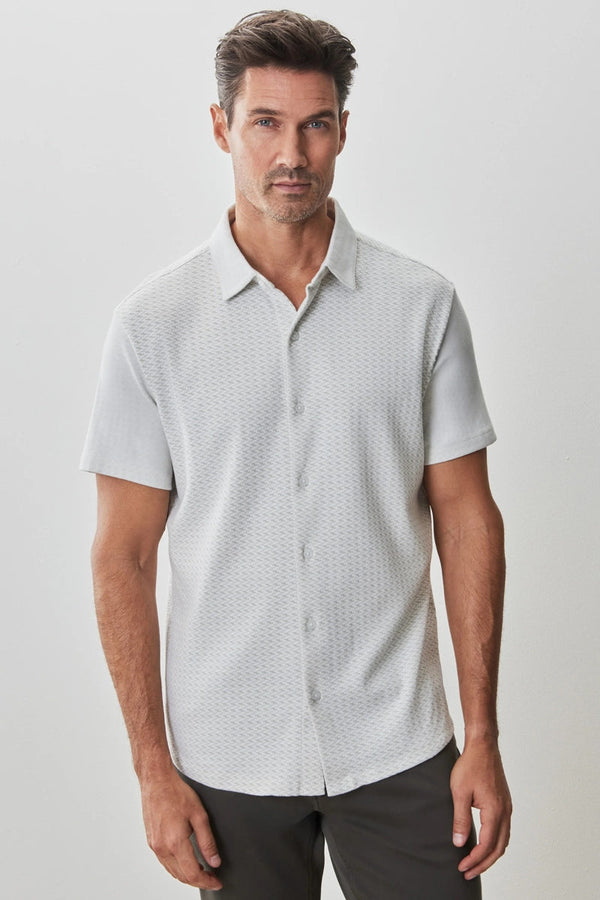 Robert Barakett Shadow Green Houndstooth Print Knit Shirt