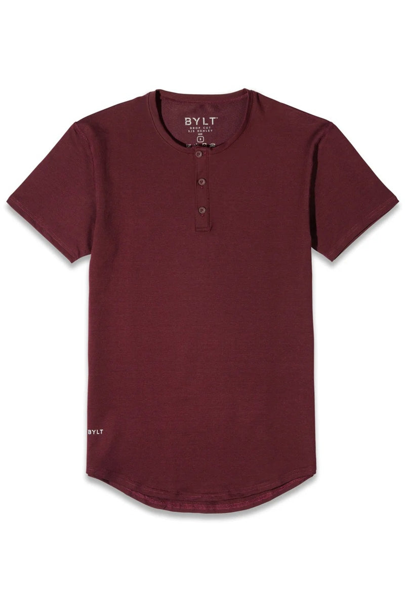 Wholesale,BYLT, BYLT Maroon Drop-Cut Lux 4-way Stretch Henley, Red, Medium-42-TagM