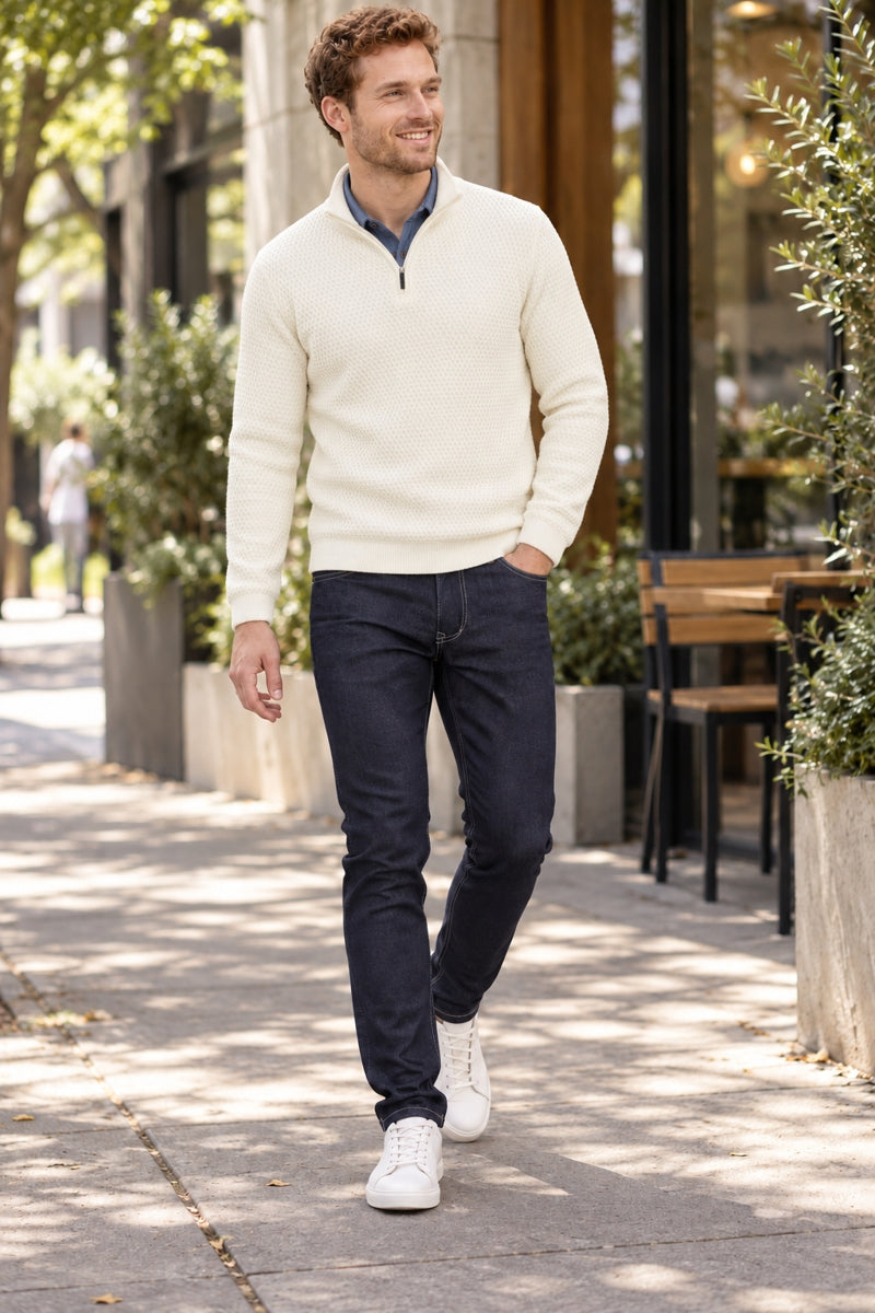 Wholesale,Perry Ellis, Perry Ellis Cream Ribbed Textured Qtr Zip Pullover, Cream, Medium-43-TagM