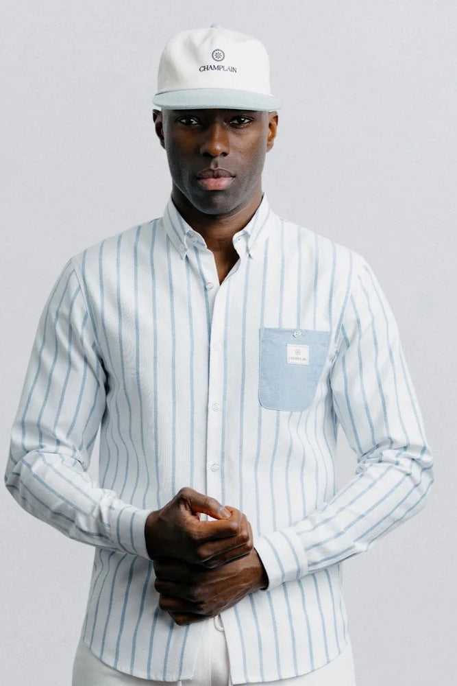 Wholesale,Champlain, Champlain White/Blue Stripe Pocket Shirt, White, Extra Large-46-TagXL