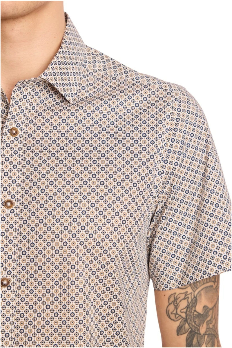 Wholesale,Paisley & Gray, Paisley & Gray Tan/Navy Floral Print Shirt, Tan, Medium-41-TagM