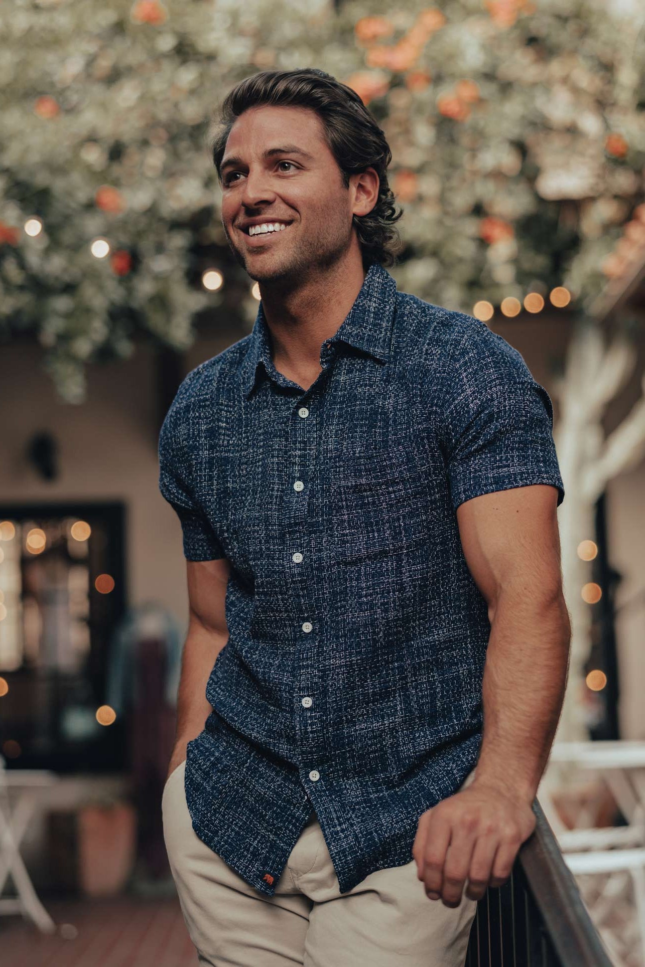 Wholesale,The Normal Brand, The Normal Brand Navy Woven Freshwater Short Sleeve Button Up Shirt, Blue, Medium-44-TagM