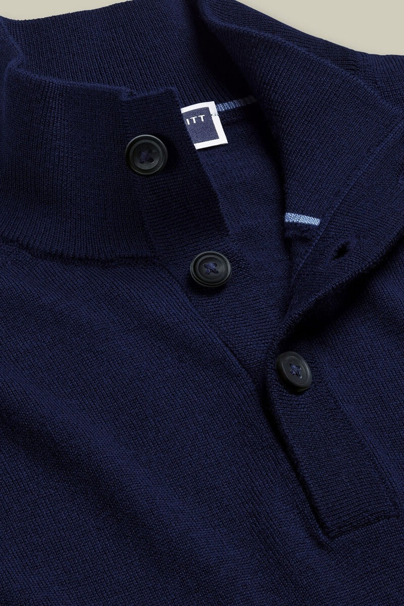 Wholesale,Charles Tyrwhitt, Charles Tyrwhitt Navy Pure Merino Wool Button Neck Pullover, Blue, Extra Large-48-TagXL