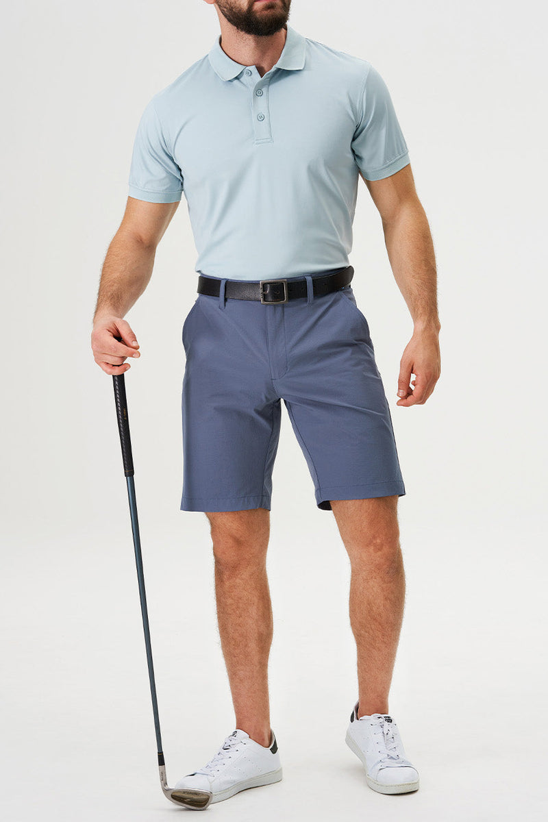 Eubi Stone Blue Golf 9" Shorts with Hidden Drawstrings