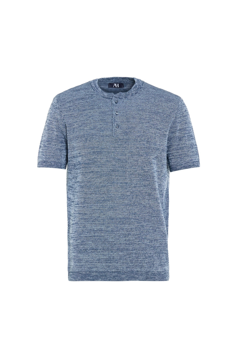 Wholesale,American Heritage, American Heritage Indigo Melange 2 Tone Knit Henley, Blue, Small-42-TagSMedium-44-TagMLarge-46-TagLExtra Large-48-TagXLExtra Extra Large-50-TagXXLExtra Extra Extra Large-52-Tag3XL