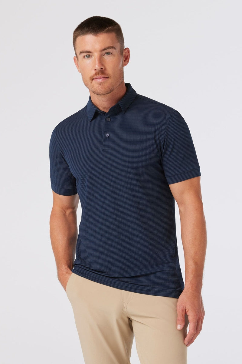 Wholesale,Mizzen + Main, Mizzen + Main Navy Seersucker Textured Knit Trim Fit Polo, Blue, Extra Extra Large-56-TagXXL