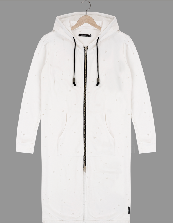 Wholesale,Reese De Luca, Reese De Luca White Ripped French Terry Long Knit Jacket, White, Medium-43-TagM