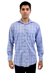 Tasso Elba Blue Plaid Non-iron Dress Shirt