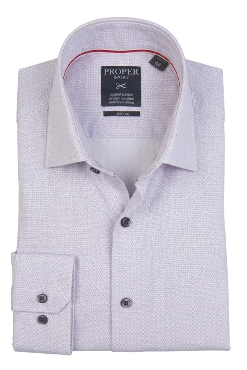 Direct From Brand,Proper Sport, Proper Sport Light Purple Circle Geo Print Four-way Stretch Slim Fit Dress Shirt, Purple, Medium-41-TagM