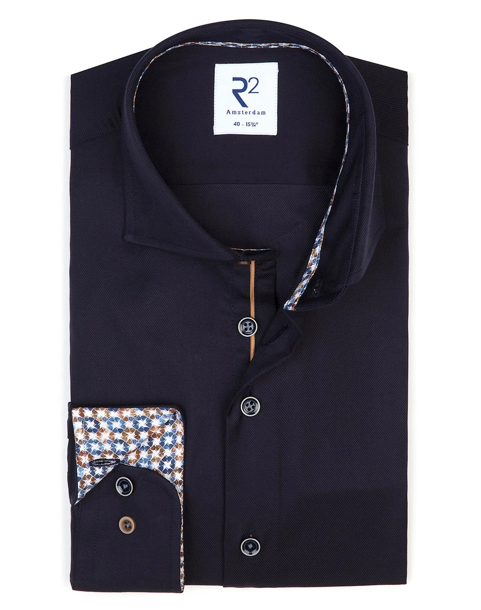 Brand Partner,R2 Amsterdam, R2 Amsterdam Navy Blue 2 PLY Cotton Shirt with Cup Print Contrast, Blue, Large-46-Tag42