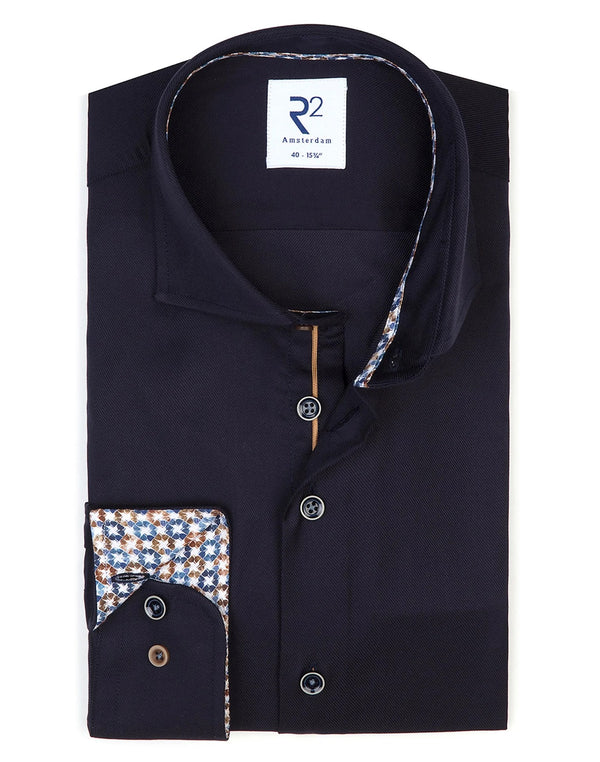R2 Amsterdam Navy Blue 2 PLY Cotton Shirt with Cup Print Contrast