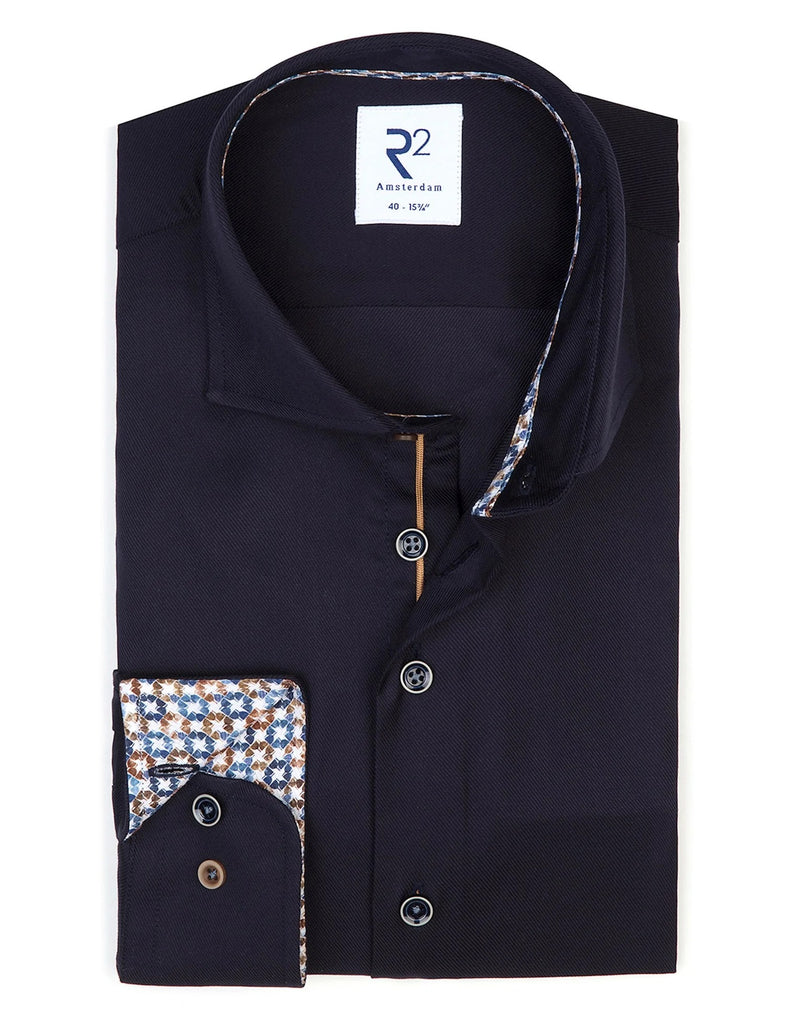 R2 Amsterdam Navy Blue 2 PLY Cotton Shirt with Cup Print Contrast