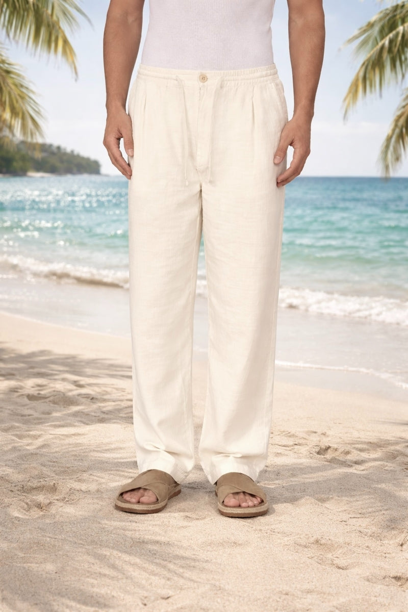 Wholesale,INDUSTRIE AUSTRALIA, INDUSTRIE AUSTRALIA Winter White Textured Relaxed Fit Pleated Pants, White, 36W-30L-TagXL