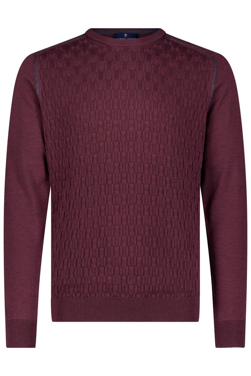 Luchiano Visconti Burgundy Hourglass Crew Neck Sweater