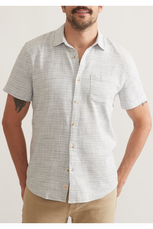 Wholesale,Marine Layer, Marine Layer Blue Stripe Stretch  Short Sleeve Shirt, Blue, Small-40-TagSMedium-43-TagMLarge-46-TagLExtra Large-49-TagXL