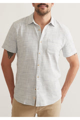 Marine Layer Blue Stripe Stretch  Short Sleeve Shirt