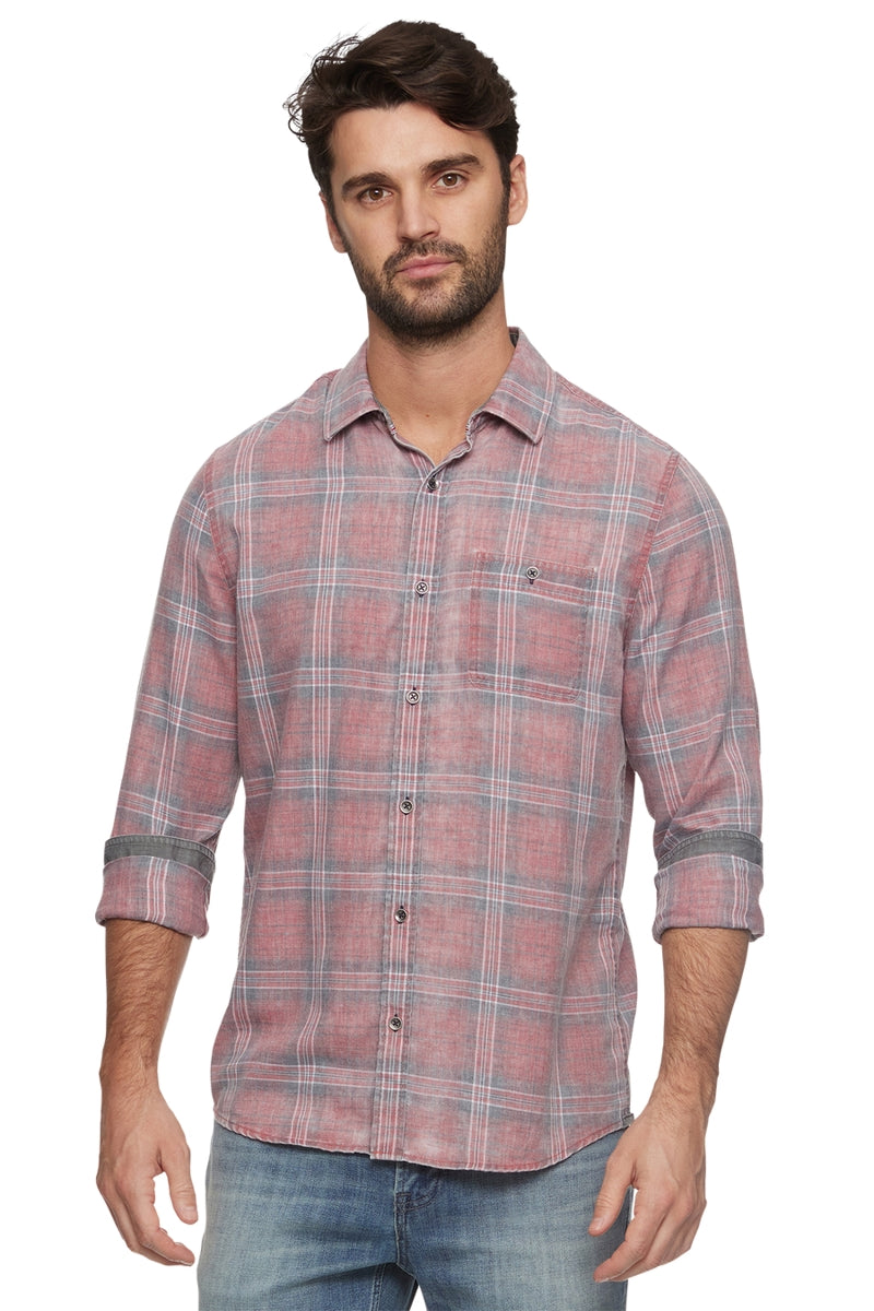 Wholesale,Flag & Anthem, Flag & Anthem Red/Grey Plaid Vintage Soft Shirt, Red, Large-47-TagL