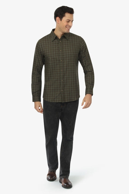 Wholesale,Vustra, Vustra Olive Cypress Shadows Plaid Organic Cotton Shirt, Green, Medium-42-TagM