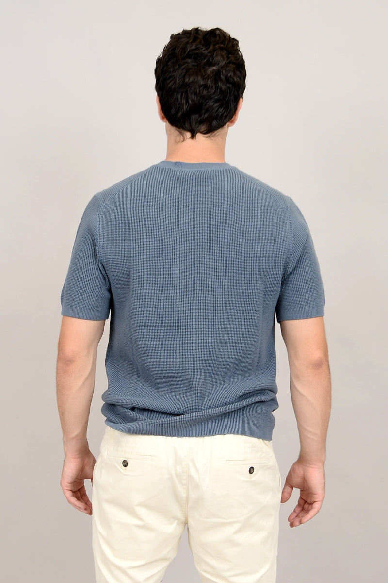 Wholesale,HEDGE, HEDGE Blue Knit Textured Tee, Blue, Extra Extra Large-50-TagXXLLarge-45-TagLMedium-42-TagMSmall-40-TagS