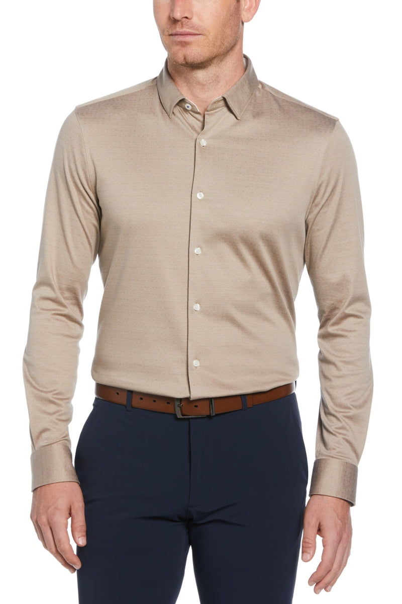 Wholesale,Perry Ellis, Perry Ellis Taupe Dobby Knit Geo Button-Down Shirt, Tan, Small-40-TagSLarge-46-TagLExtra Large-48-TagXLMedium-42-TagM