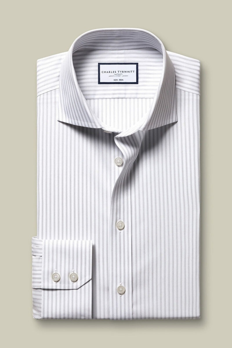 Wholesale,Charles Tyrwhitt, Charles Tyrwhitt Grey Stretch Poplin Stripe Shirt, Grey, Small-40-Tag15Medium-44-Tag16Extra Large-48-Tag17