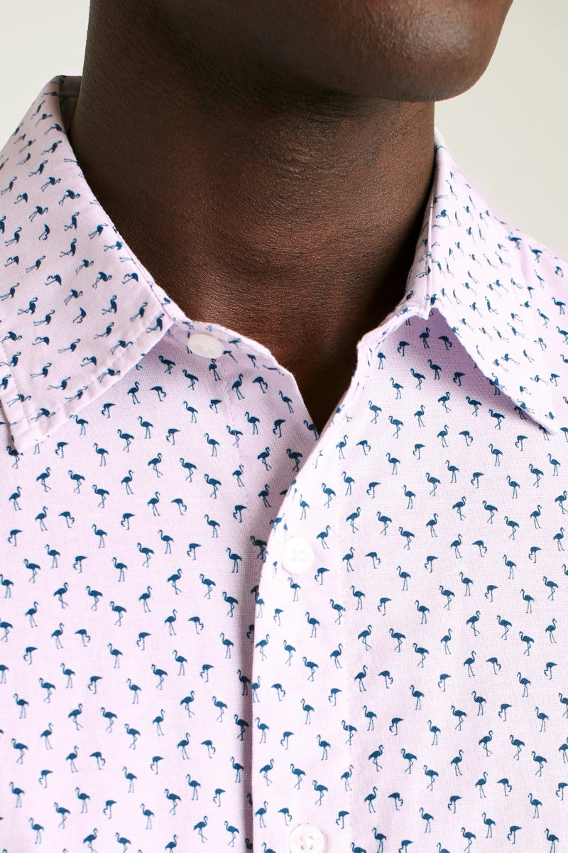Wholesale,Bonobos, Bonobos Purple Micro Flamingo Print Stretch Shirt, Purple, Small-40-TagSMedium-43-TagMLarge-46-TagLExtra Large-49-TagXLExtra Extra Large-52-TagXXL