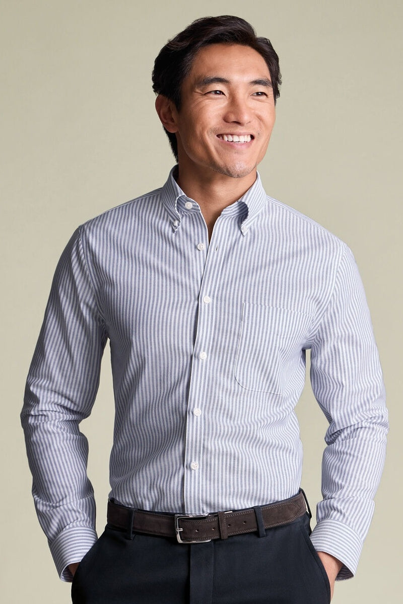 Wholesale,Charles Tyrwhitt, Charles Tyrwhitt Mid Blue Stretch Oxford Stripe Shirt, Blue, Small-40-Tag15Medium-44-Tag16Extra Large-48-Tag17