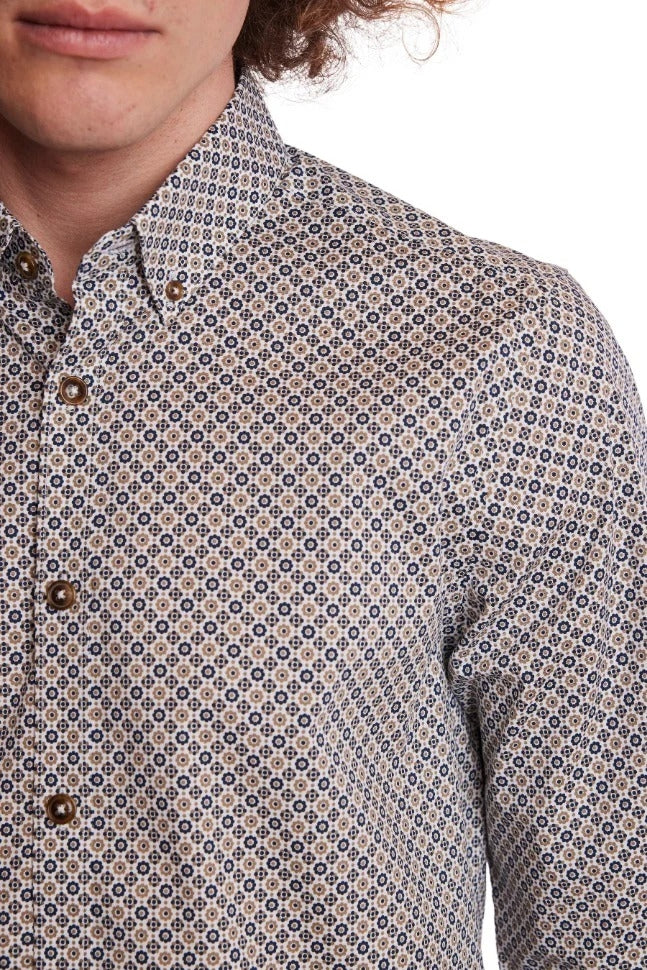 Wholesale,Paisley & Gray, Paisley & Gray Tan/Navy Floral Print Button Down Shirt, Tan, Large-44-TagL