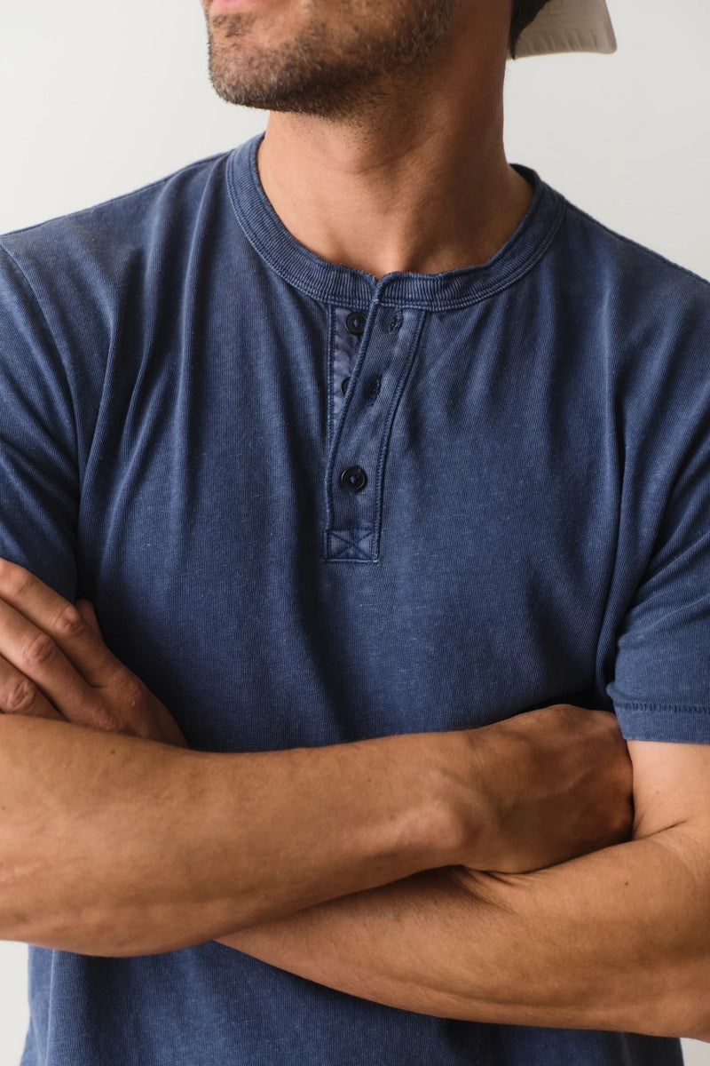 Wholesale,Marine Layer, Marine Layer Vintage Indigo Hemp Cotton Henley, Blue, Large-46-TagL