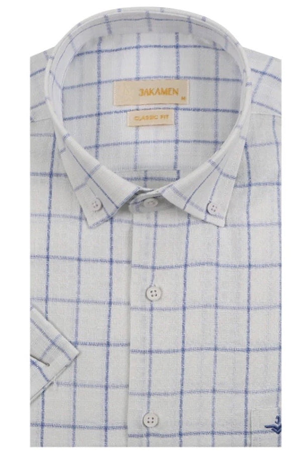 Wholesale,Jakamen, Jakamen White with Navy Blue Windowpane Textured Shirt, White, Large-46-TagL