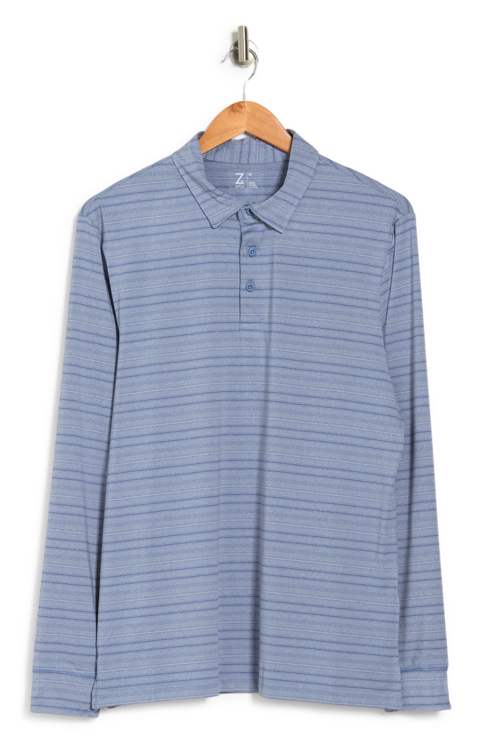 Nordstorm Rack,Z by Zella, Z by Zella Blue Stripe Print Performance Long Sleeve Polo, Blue, Small-40-TagSMedium-42-TagMLarge-44-TagL