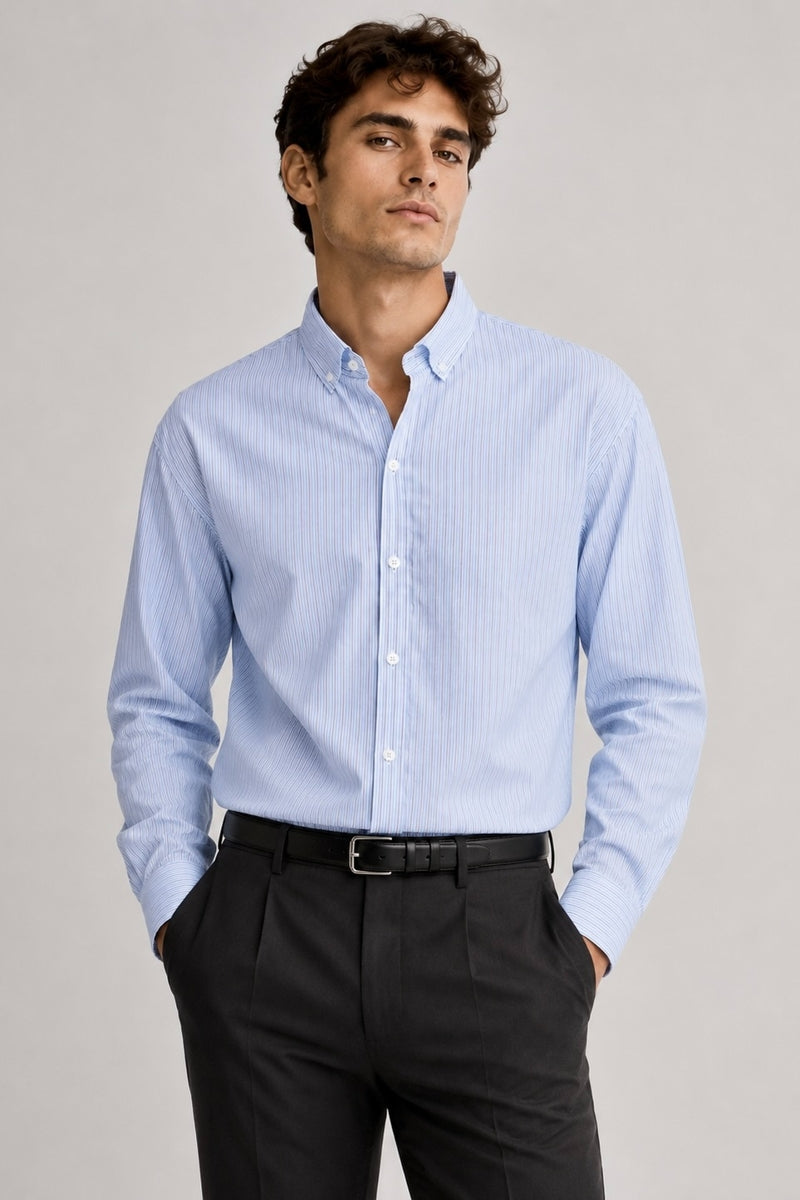 The RealReal,Zachary Prell, Zachary Prell White With Mutli Blue Vertical Stripes Long Sleeve Button Up Shirt, Blue, Extra Extra Large-57-TagXXL