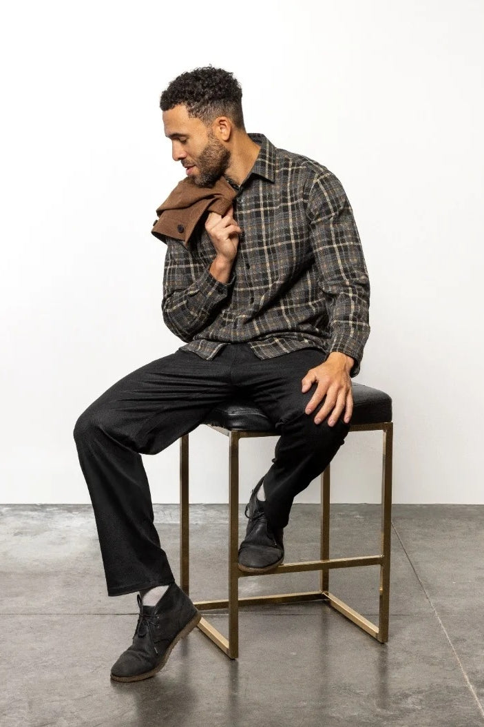 Wholesale,Mason Cruz, Mason Cruz Black/Tan Plaid Overshirt, Black, Small-42-TagSMedium-44-TagMLarge-46-TagLExtra Large-48-TagXLExtra Extra Large-51-TagXXL