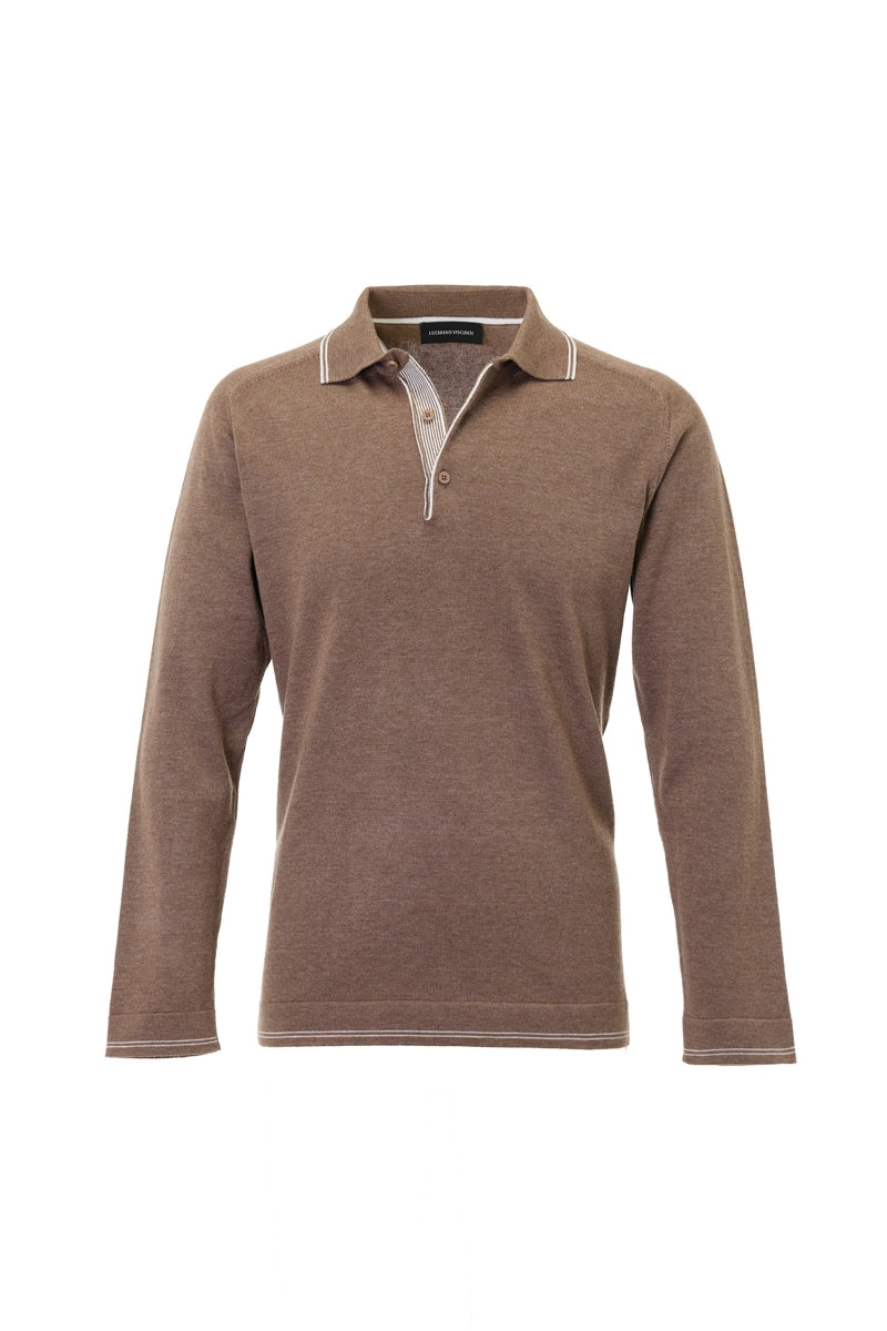 Wholesale,Luchiano Visconti, Luchiano Visconti Brown Dual-Tone Sartorial Melange Knit Polo, Brown, Small-41-TagSMedium-43-TagMLarge-45-TagLExtra Large-47-TagXL