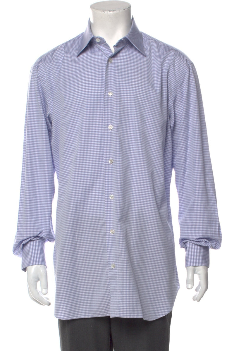 Wholesale,Brioni, Brioni Purple/White Plaid Print Long Sleeve Dress Shirt, Purple, Extra Large-47-TagXL