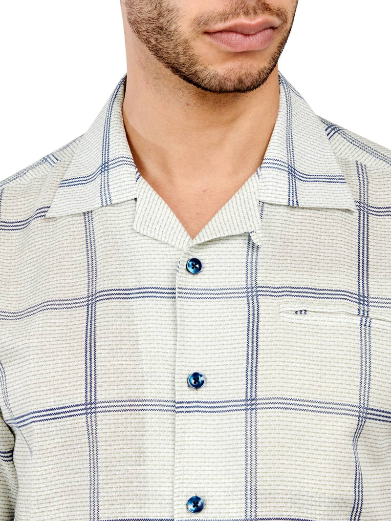 Brooklyn Brigade Green/Blue Textured Check Cotton/Linen Blend Short Sleeve Shirt