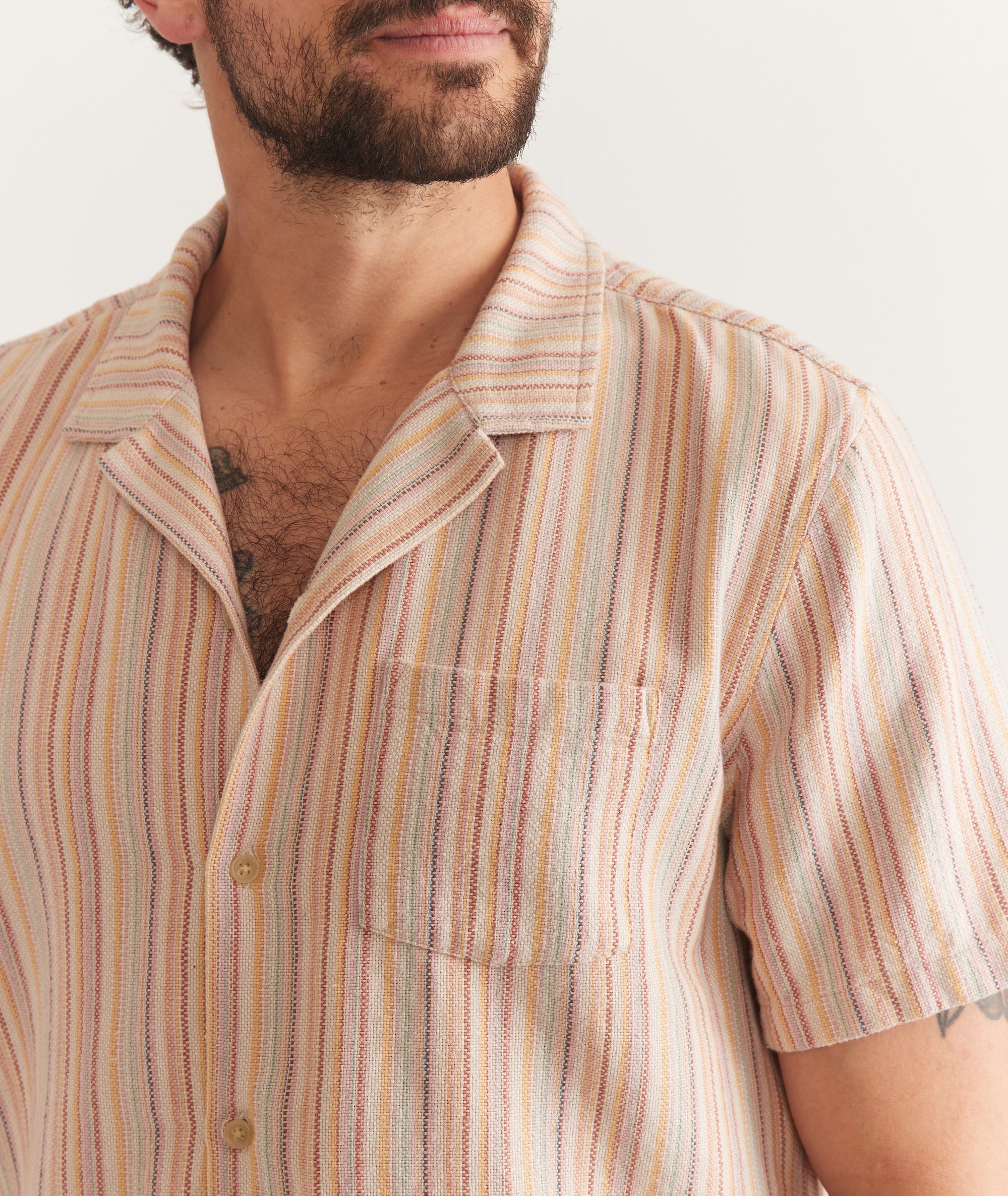 Wholesale,Marine Layer, Marine Layer Orange Multi Striped Caleb Resort Shirt, Orange, Large-47-TagL