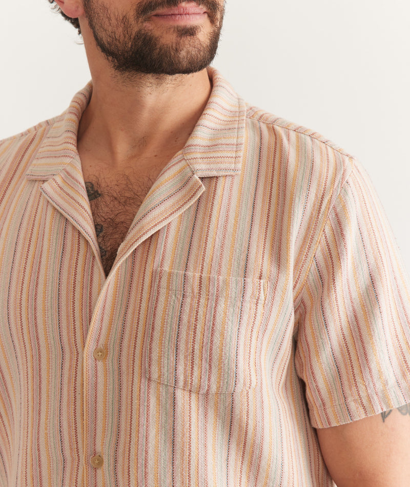 Marine Layer Orange Multi Striped Caleb Resort Shirt