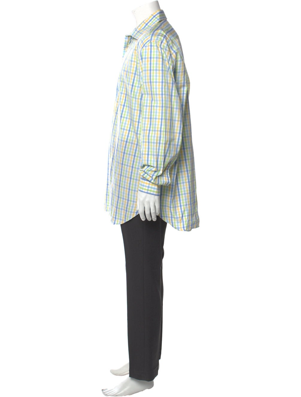RealReal,Battistoni, Battistoni Green/Yellow Plaid Print Dress Shirt with One-Button Mitered Cuffs, Green, Extra Large-50-TagXL