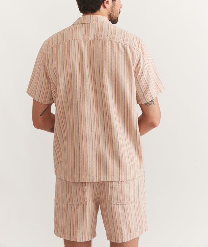 Marine Layer Orange Multi Striped Caleb Resort Shirt