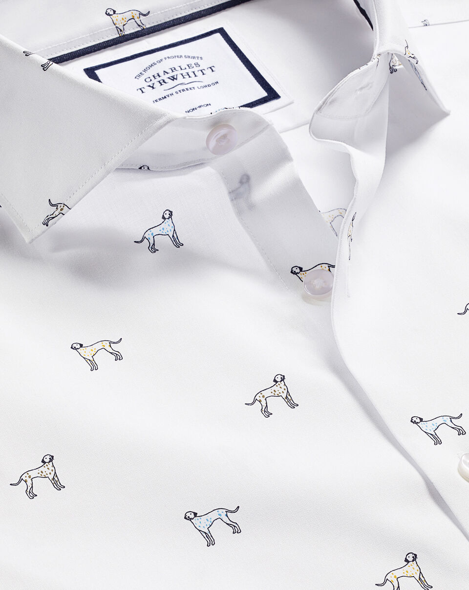 Wholesale,Charles Tyrwhitt, Charles Tyrwhitt White Dalmatian Print Semi-Spread Collar Non-Iron Classic Fit Shirt, White, Extra Extra Large-54-TagXXLLarge-46-TagMExtra Large-48-TagLExtra Extra Large-52-TagXL