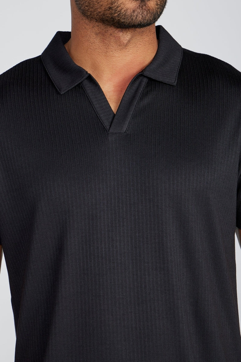 Wholesale,BYLT, BYLT Black Ribbed Drop-cut Open V Polo, Black, Small-40-TagSMedium-42-TagMExtra Extra Large-51-TagXXLLarge-44-TagLExtra Large-48-TagXLExtra Extra Large-52-TagXXL