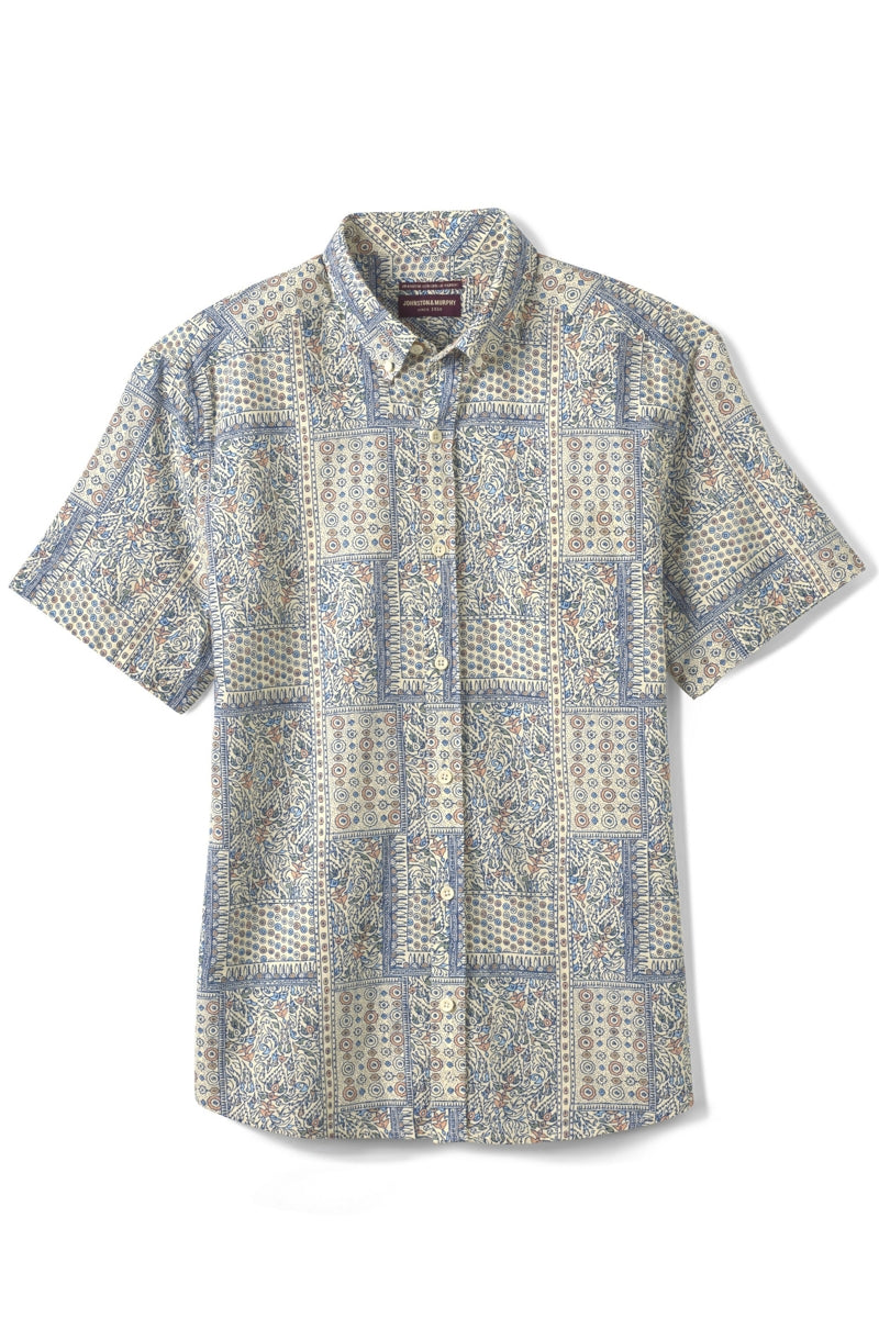 Wholesale,Johnston & Murphy, Johnston & Murphy Blue/Tan Multi Patchwork Bandana Printed Shirt, Blue, Extra Extra Large-54-TagXXL