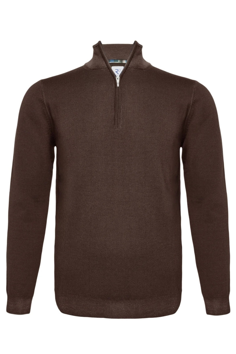 Direct From Brand,R2 Amsterdam, R2 Amsterdam Brown 100% Merino Wool Zip Pullover, Brown, Medium-41-TagM